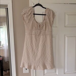 Cotton On Tan and White Puff Sleeve Mini Sundress